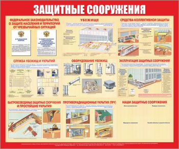 С58 Стенд защитные сооружения (1200х1000 мм, пластик ПВХ 3 мм, алюминиевый багет золотого цвета) - Стенды - Стенды по гражданской обороне и чрезвычайным ситуациям - Магазин охраны труда ИЗО Стиль