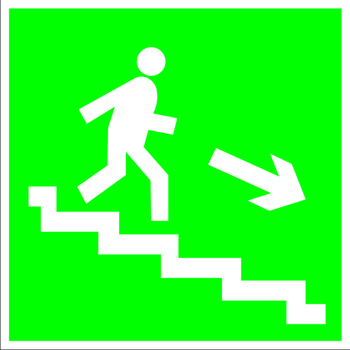 E13 направление к эвакуационному выходу по лестнице вниз (правосторонний) (пленка, 200х200 мм) - Знаки безопасности - Эвакуационные знаки - Магазин охраны труда ИЗО Стиль